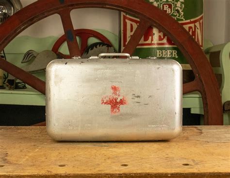 Vintage Military Metal Red Cross Box 